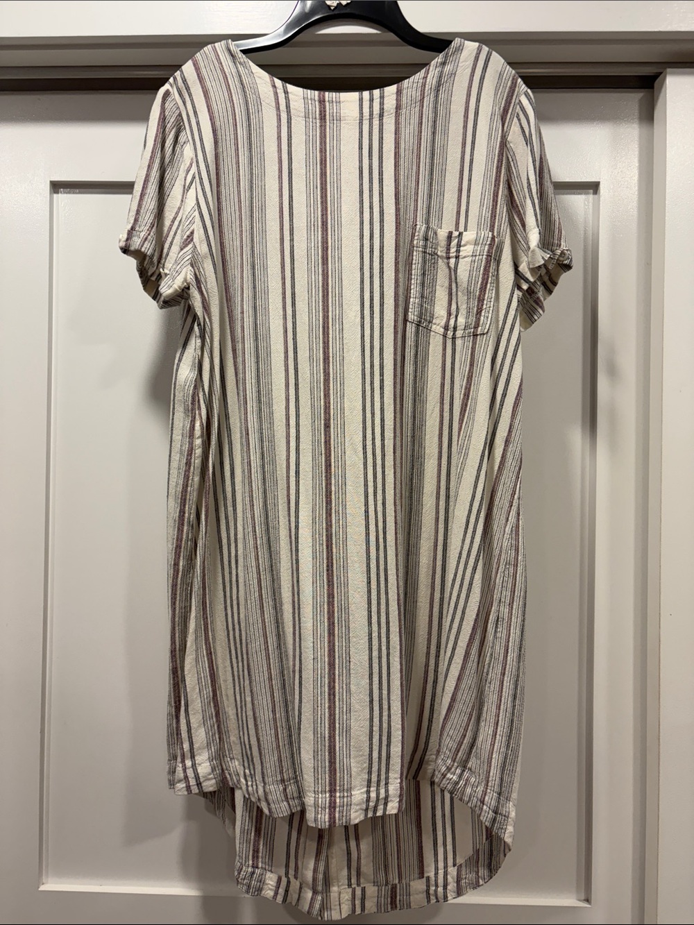 cloth & stone Cream Striped High-Low Shift Dress with Brown and Burgundy Accents